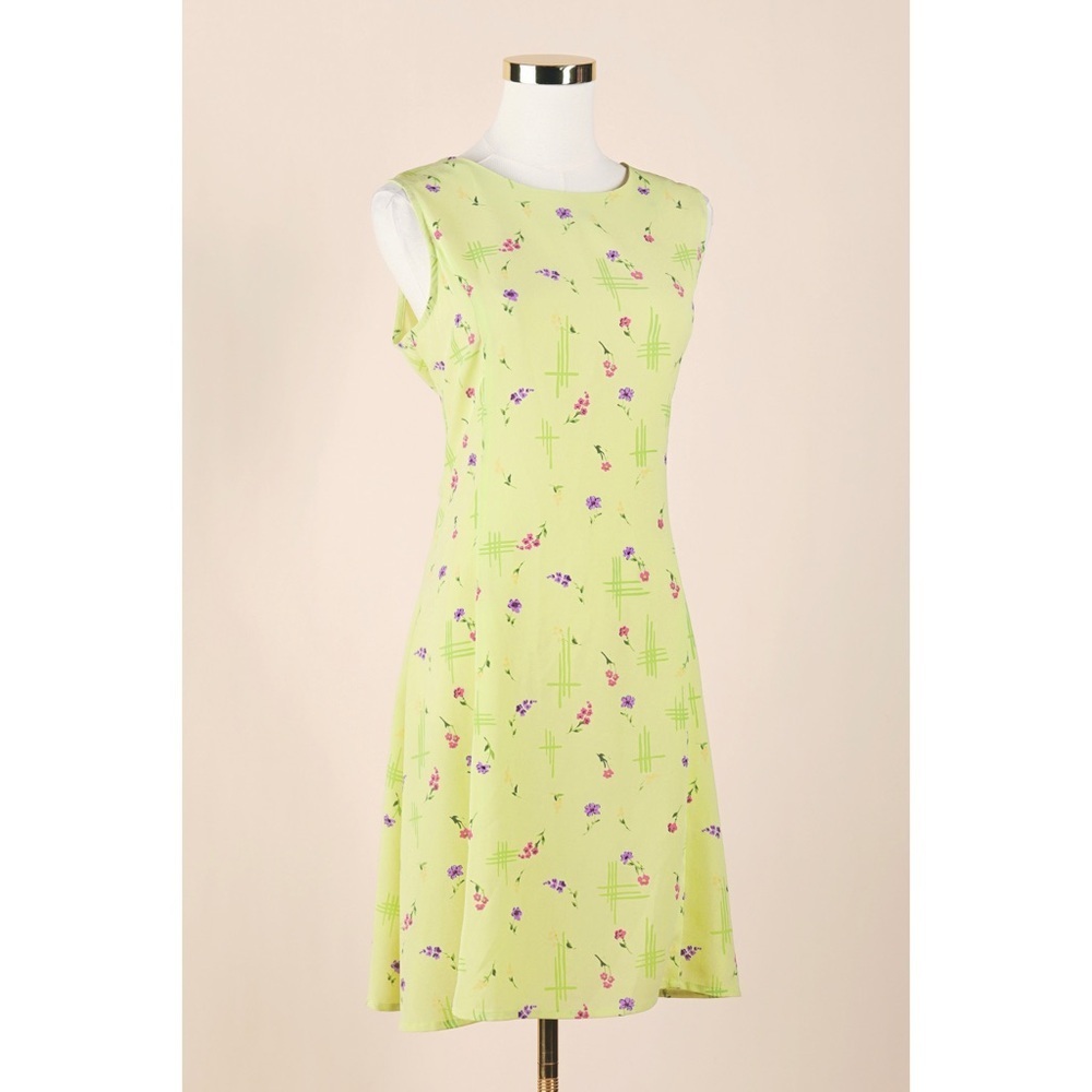 Sz 12 Christopher & Banks Spring Green Sleeveless Floral Self Tie Midi Dress EUC